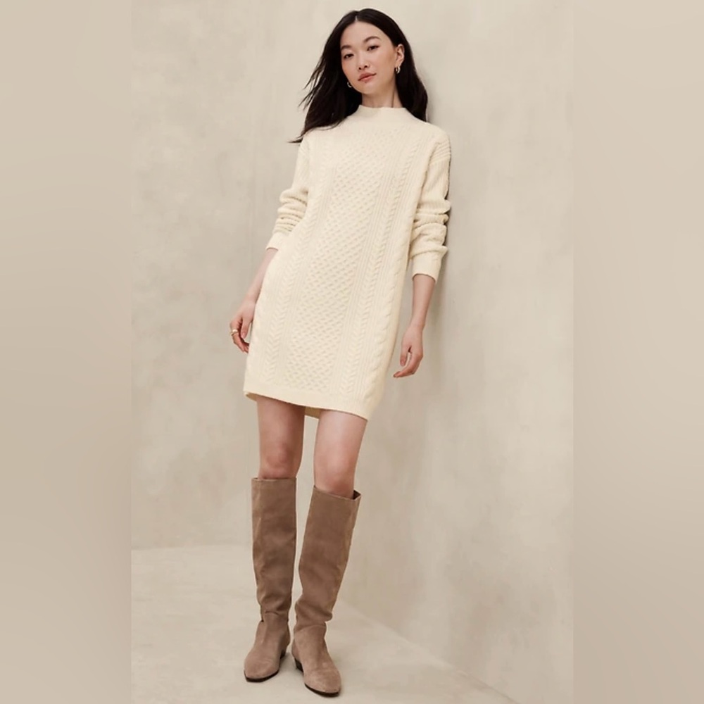 BANANA REPUBLIC CABLE KNIT MINI SWEATER DRESS NWT Size XL CREAM